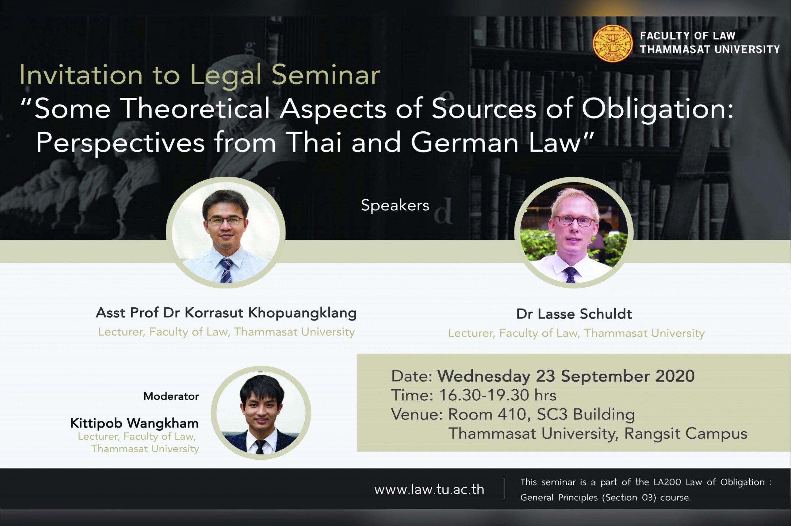 Summary of legal seminar on “Some Theoretical Aspects of Sources of Obligation: Perspectives from Thai and German Law”
