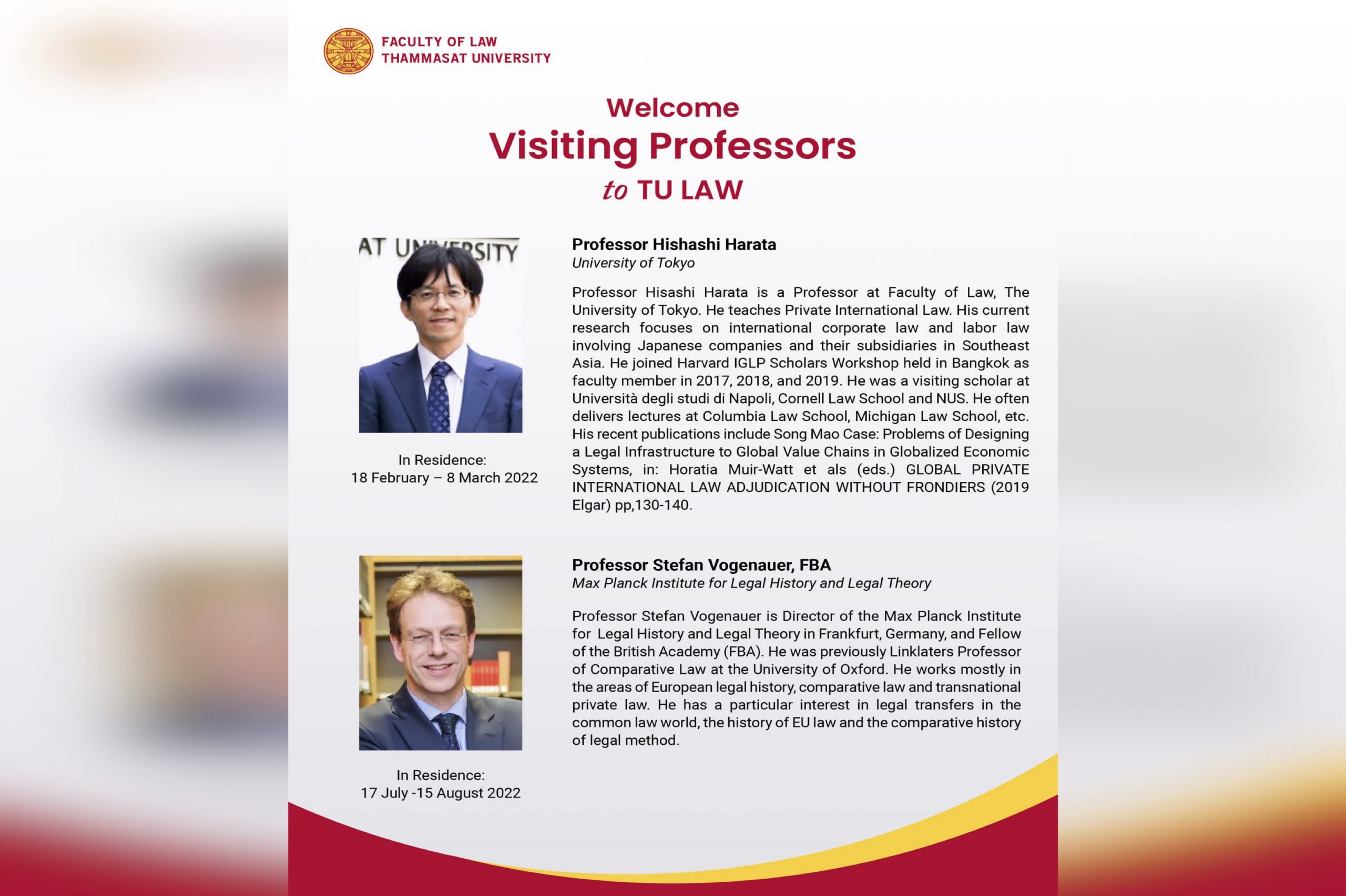 Thammasat University Faculty of Law is honoured to welcome our Visiting Professors in 2022.